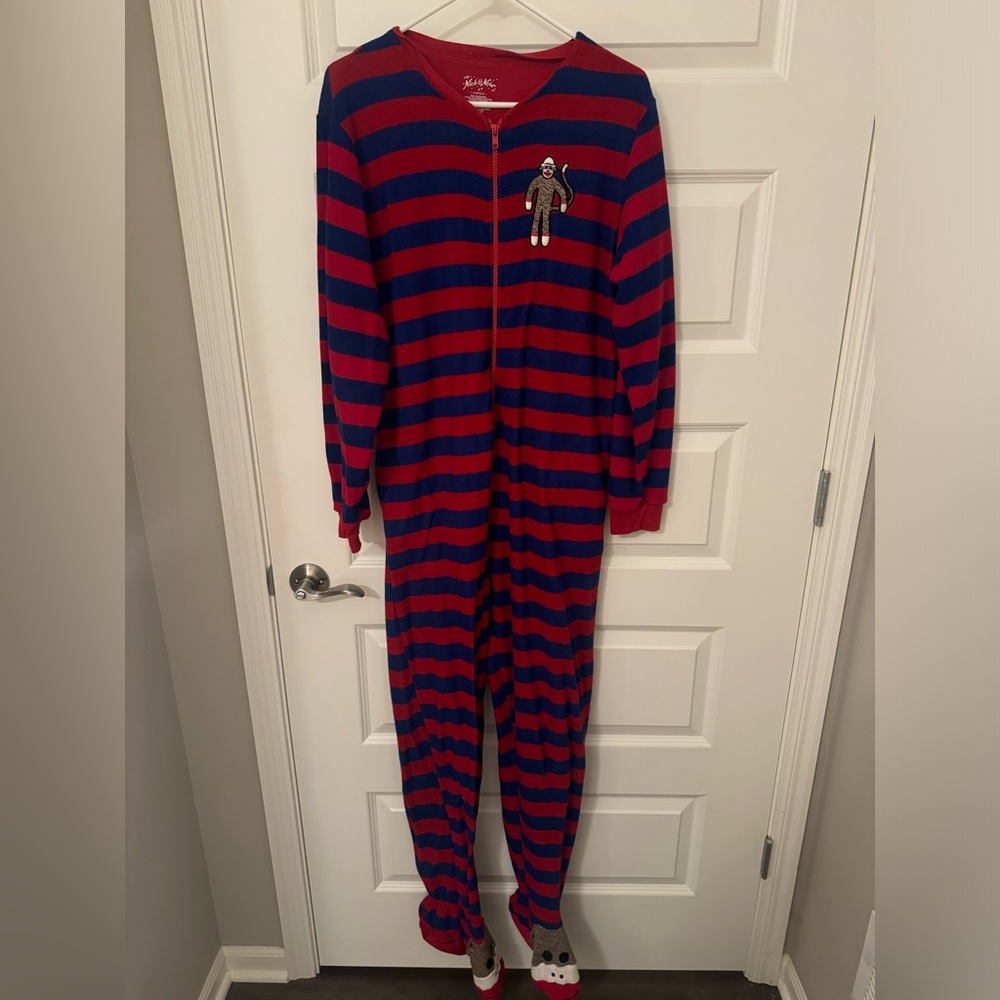Footie pajamas - monkey - striped